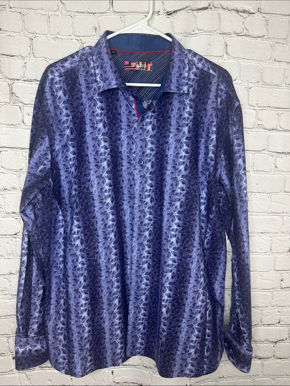Spazio Uomo Men’s XL Blue Leaf Print Cotton Button-Down Shirt